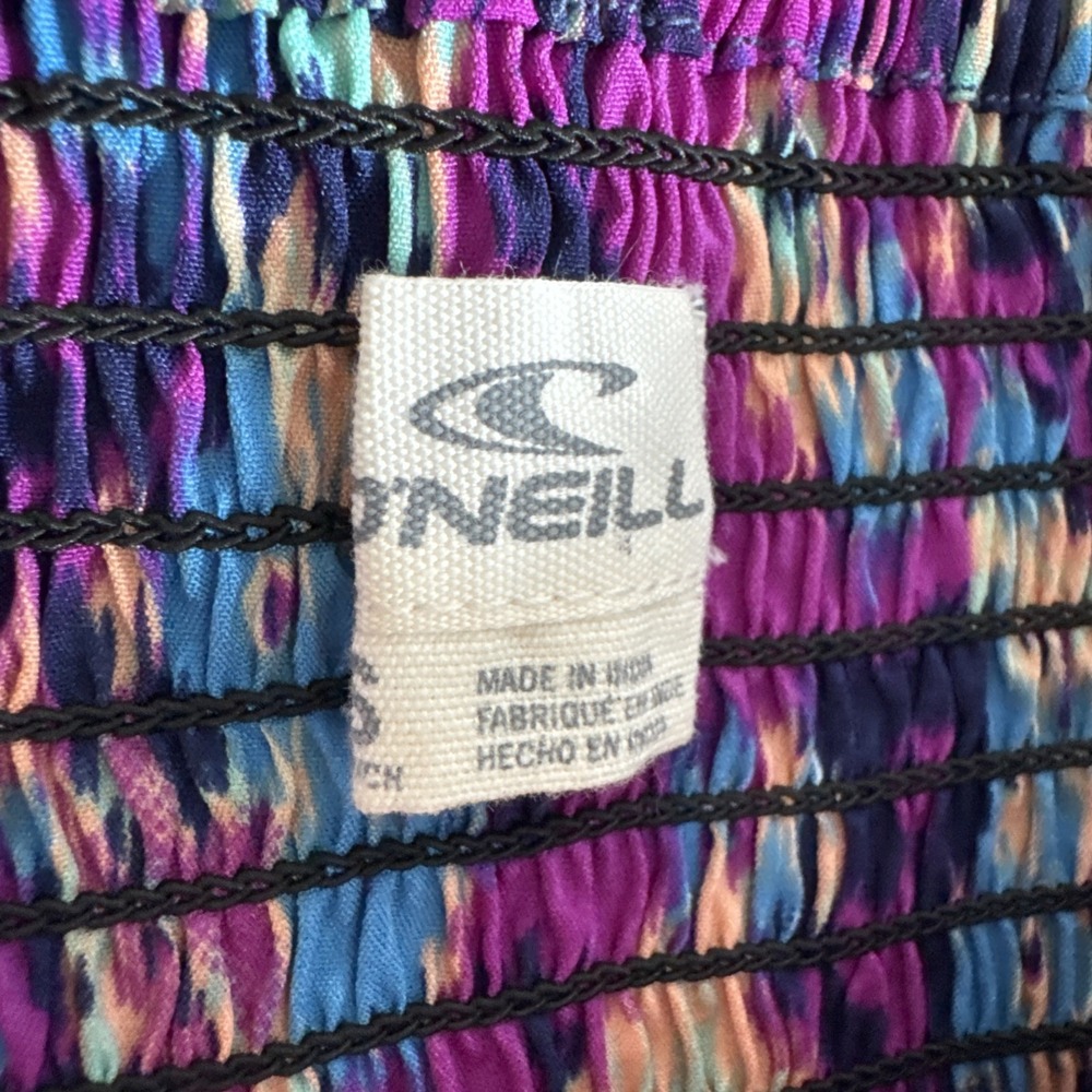 O'Neill Oneill Purple Blue Floral Print Strapless Midi Dress Sz Small - Picture 2 of 11